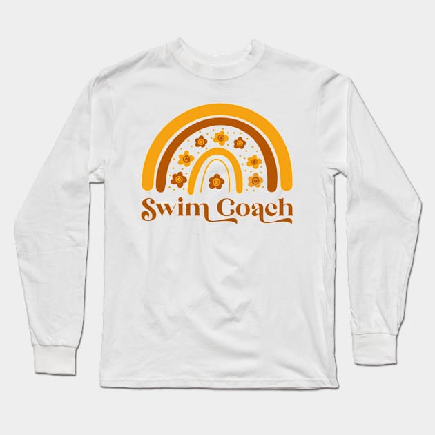 Swim Coach - Boho Rainbow Casual Design Long Sleeve T-Shirt by best-vibes-only